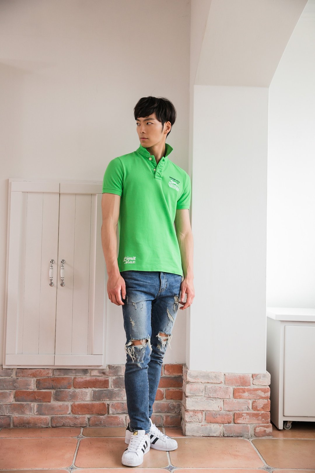 纯棉网眼Polo衫 青绿飞跃徽章设计款 - 男装上衣/T 恤 - 棉 绿色