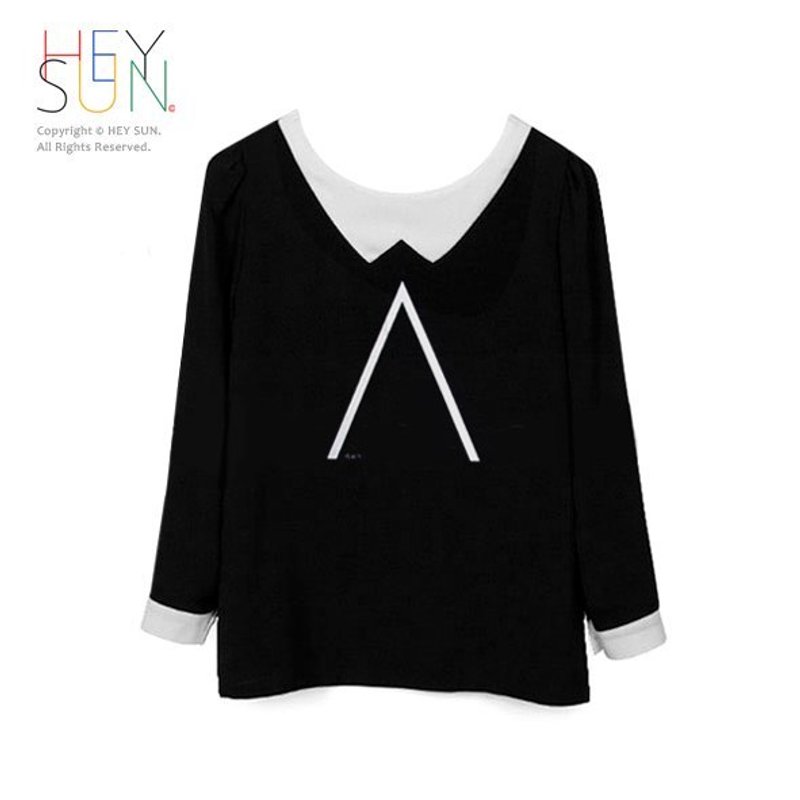 【M0229】HEY SUN独立手作品牌·好感度满分ALWAYS雪纺撞色领口绑带上衣-黑 - 女装 T 恤 - 其他材质 黑色