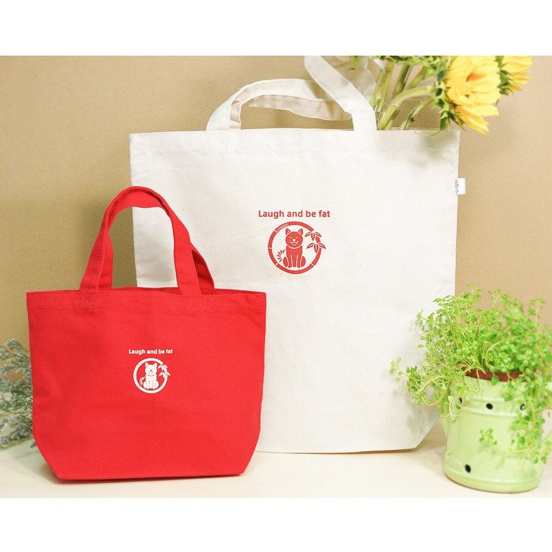 柴犬MARU 帆布袋 - 红白双色组 (一大一小，另加赠旅行明信片一组) - 侧背包/斜挎包 - 棉．麻 白色