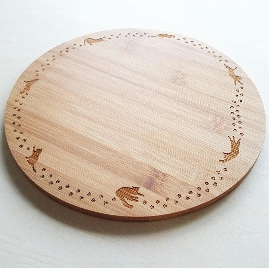 Cat paws footprints round cutting board - 厨房用具 - 竹 咖啡色