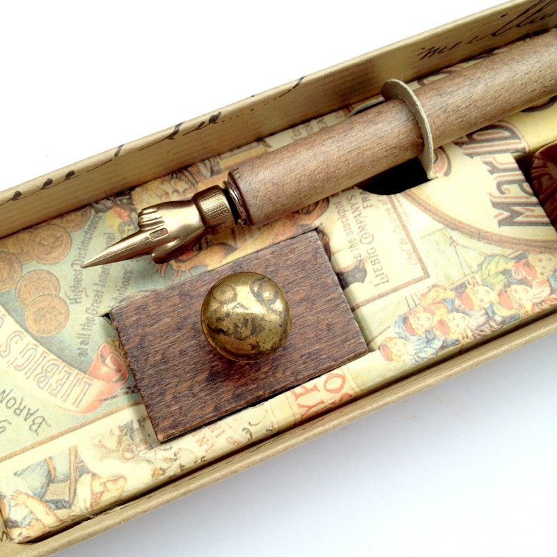 EC/12 意大利木杆沾水笔附墨水+吸墨器礼盒 | Francesco Rubinato - 蘸水笔 - 木头 咖啡色