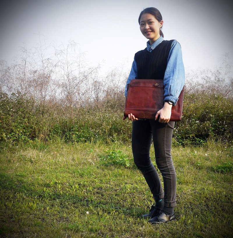 ShiKa夕卡//Bonia红咖色手拿包 - 手拿包 - 其他材质 