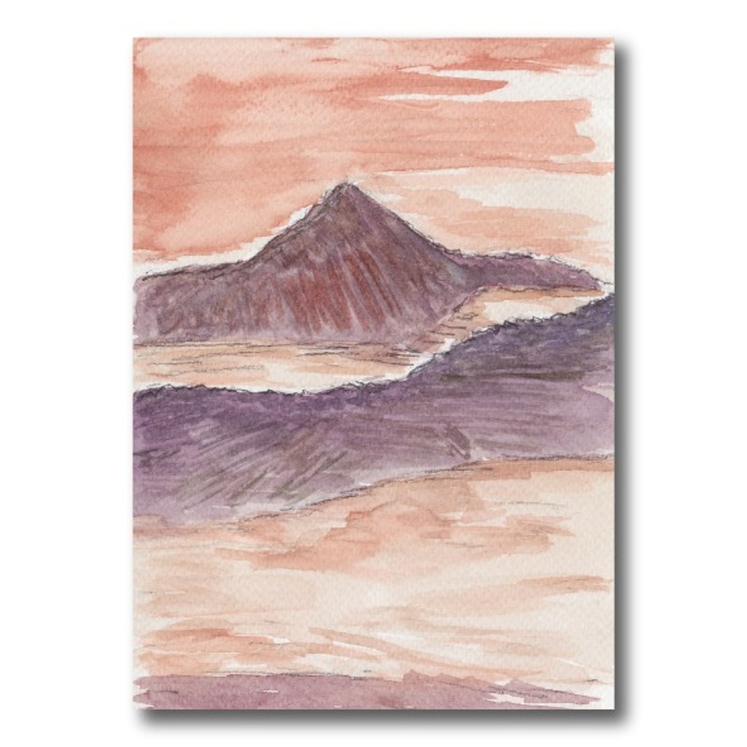 【台湾高山】夕照中央尖山 - 手绘明信片 - 卡片/明信片 - 纸 橘色