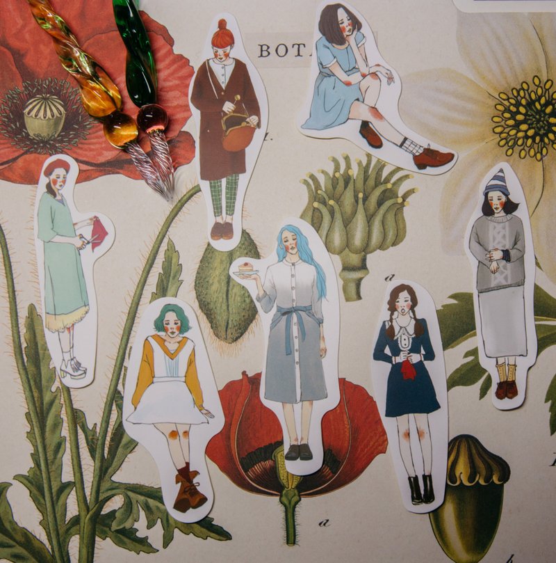 风格女子亥 质感系列贴纸组 7入 - 贴纸 - 纸 多色