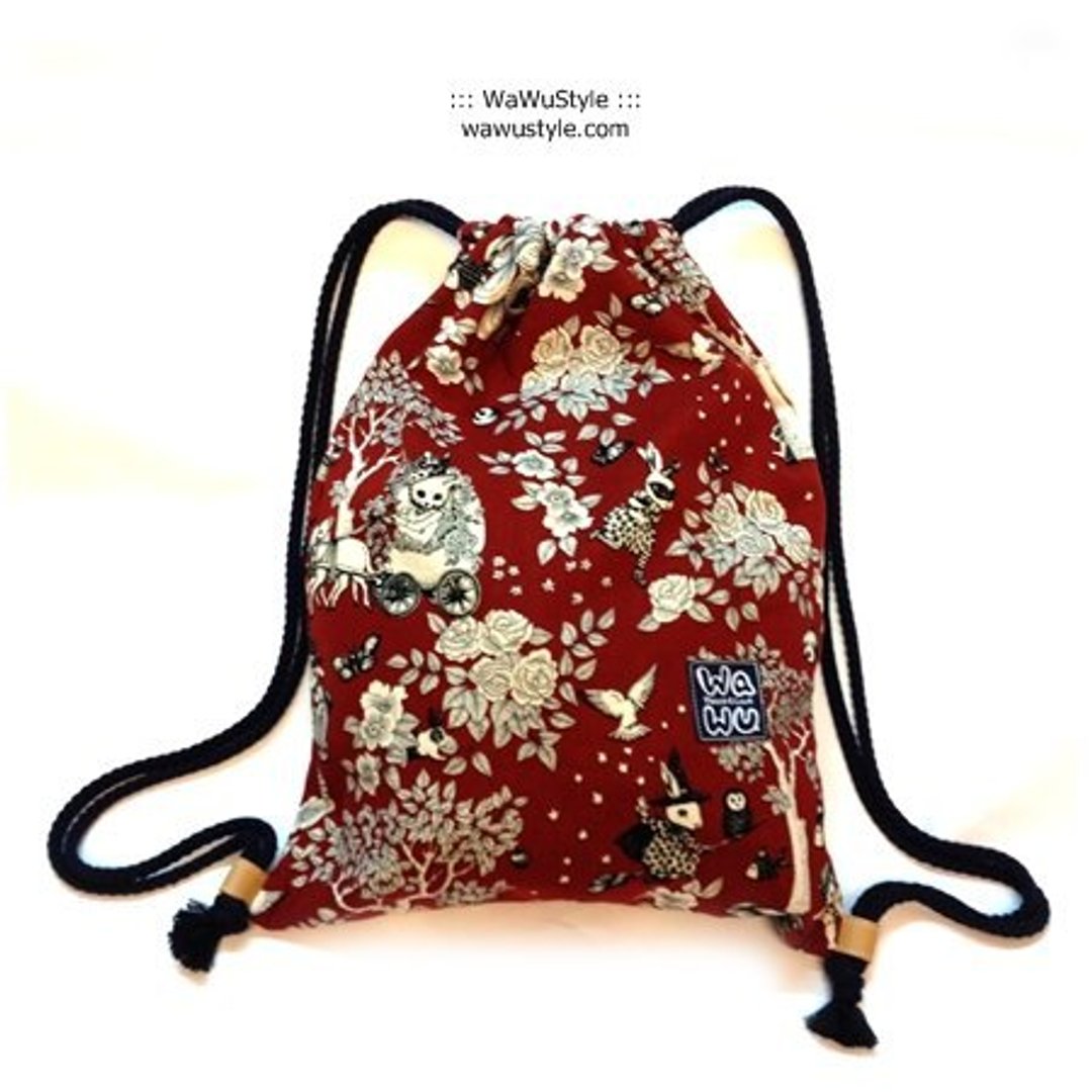 WaWu 束口后背包 / A4收纳袋 (爱丽丝梦游(红) 结纱布 *限量 - 束口袋双肩包 - 其他材质 红色