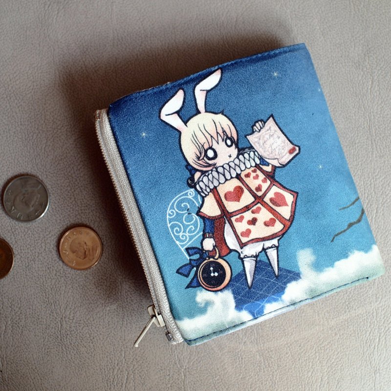 短夹钱包│爱丽丝梦游仙境│宣诏白兔款 White Rabbit - 皮夹/钱包 - 其他材质 蓝色
