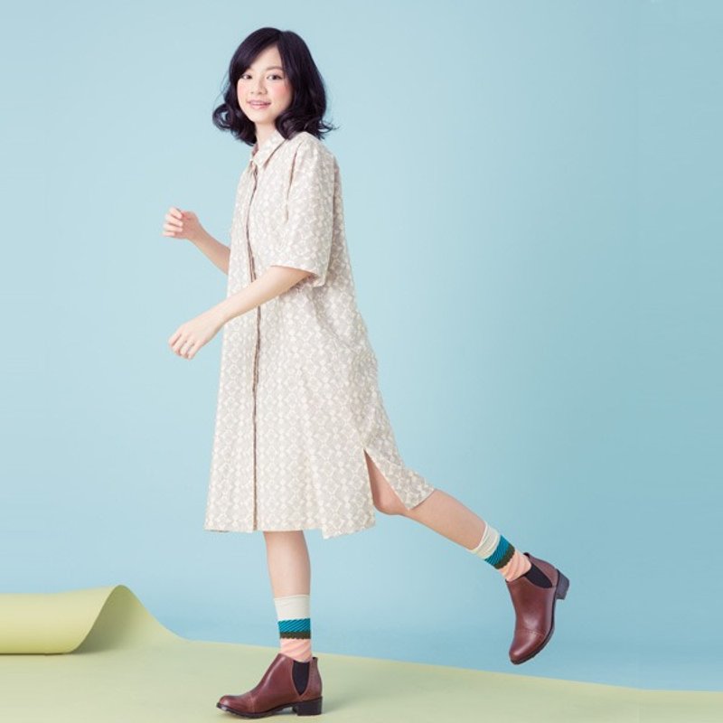 许许儿♪点点弥生窗花绑带衬衫 - 洋装/连衣裙 - 其他材质 白色