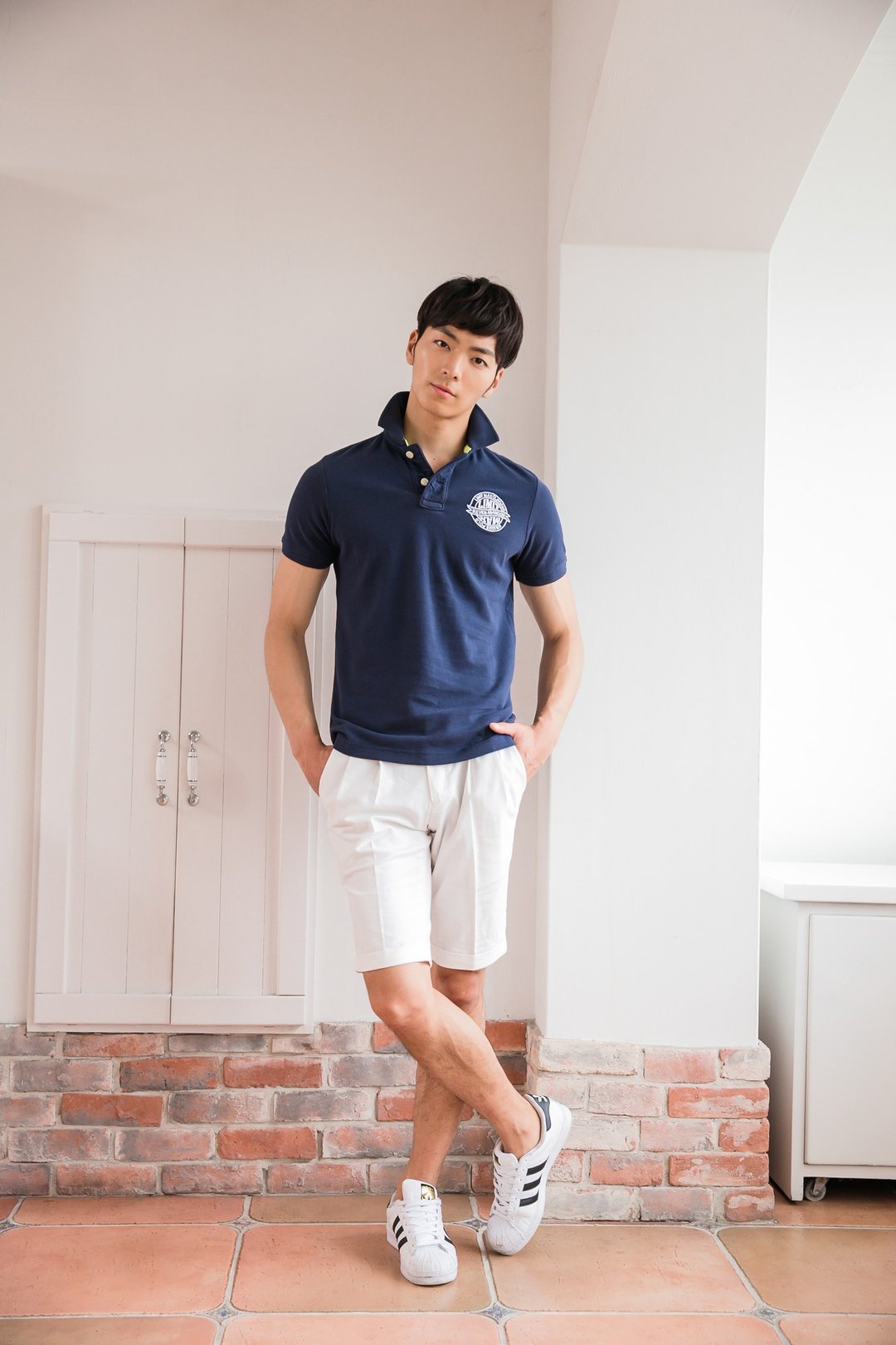 纯棉网眼Polo衫 深蓝印记徽章设计款 - 男装上衣/T 恤 - 棉 蓝色
