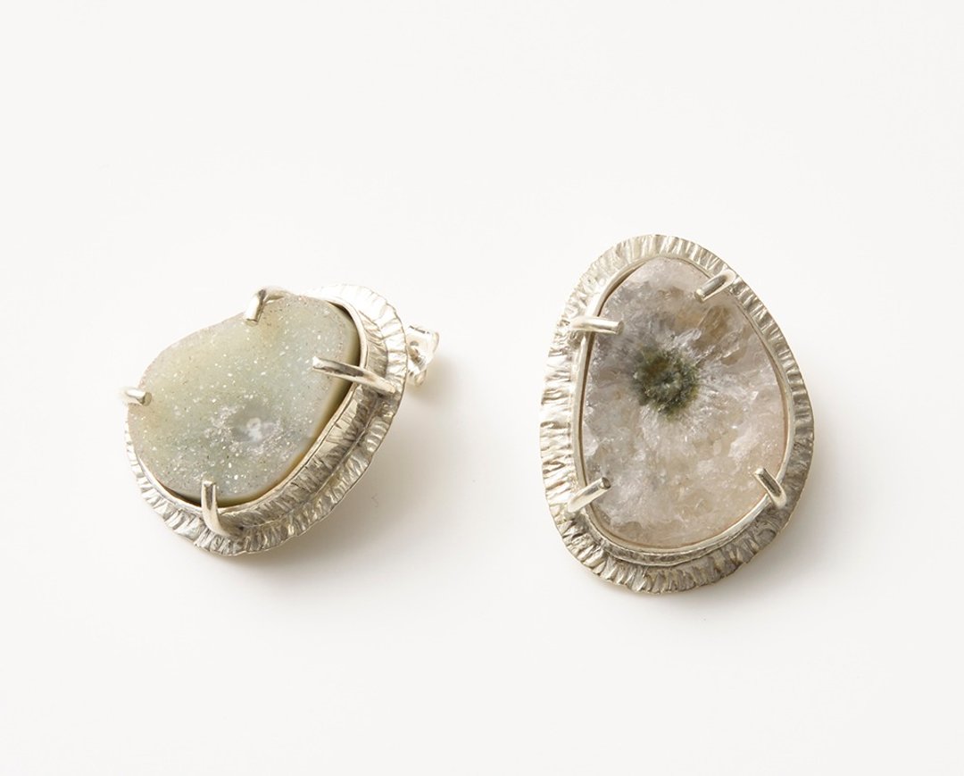 CP47 (Durga over Gee Ocean Jasper) - 耳环/耳夹 - 其他金属 灰色
