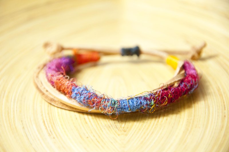 生日礼物 情人节 真牛皮纱丽线手绳 手感纱丽牛皮极简风手环 手镯 - 手链/手环 - 真皮 多色