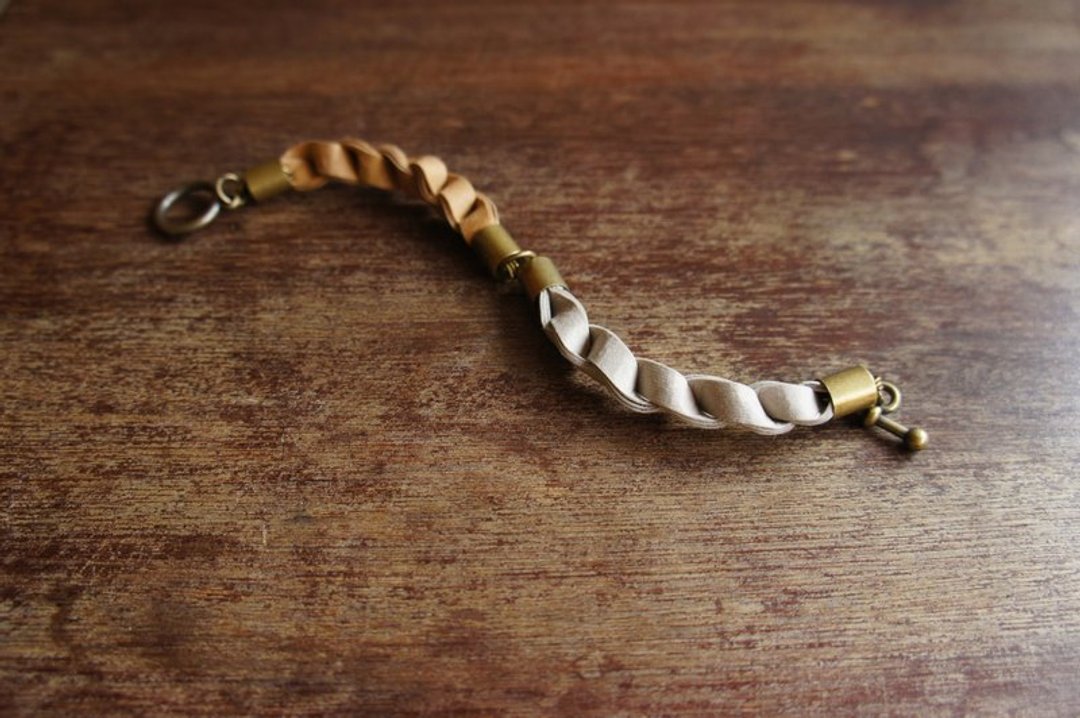 编织结构款 双原色手炼 Spiral Bracelets - Double Faced（编织款/黄铜色/中性/男女皆宜/亮橘色-军绿色-灰色） - 手链/手环 - 防水材质 咖啡色