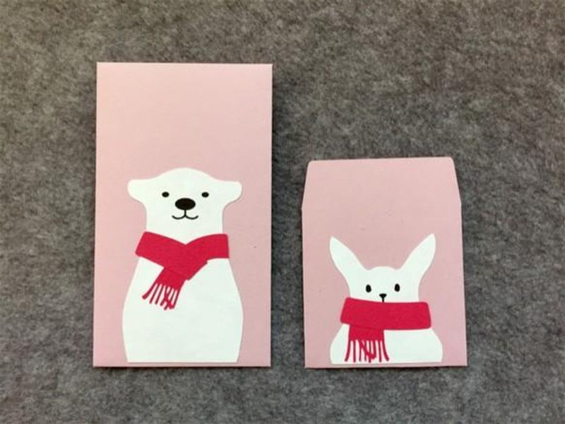 熊与兔子 小信封两入组（冬天・粉红色） - 卡片/明信片 - 纸 粉红色