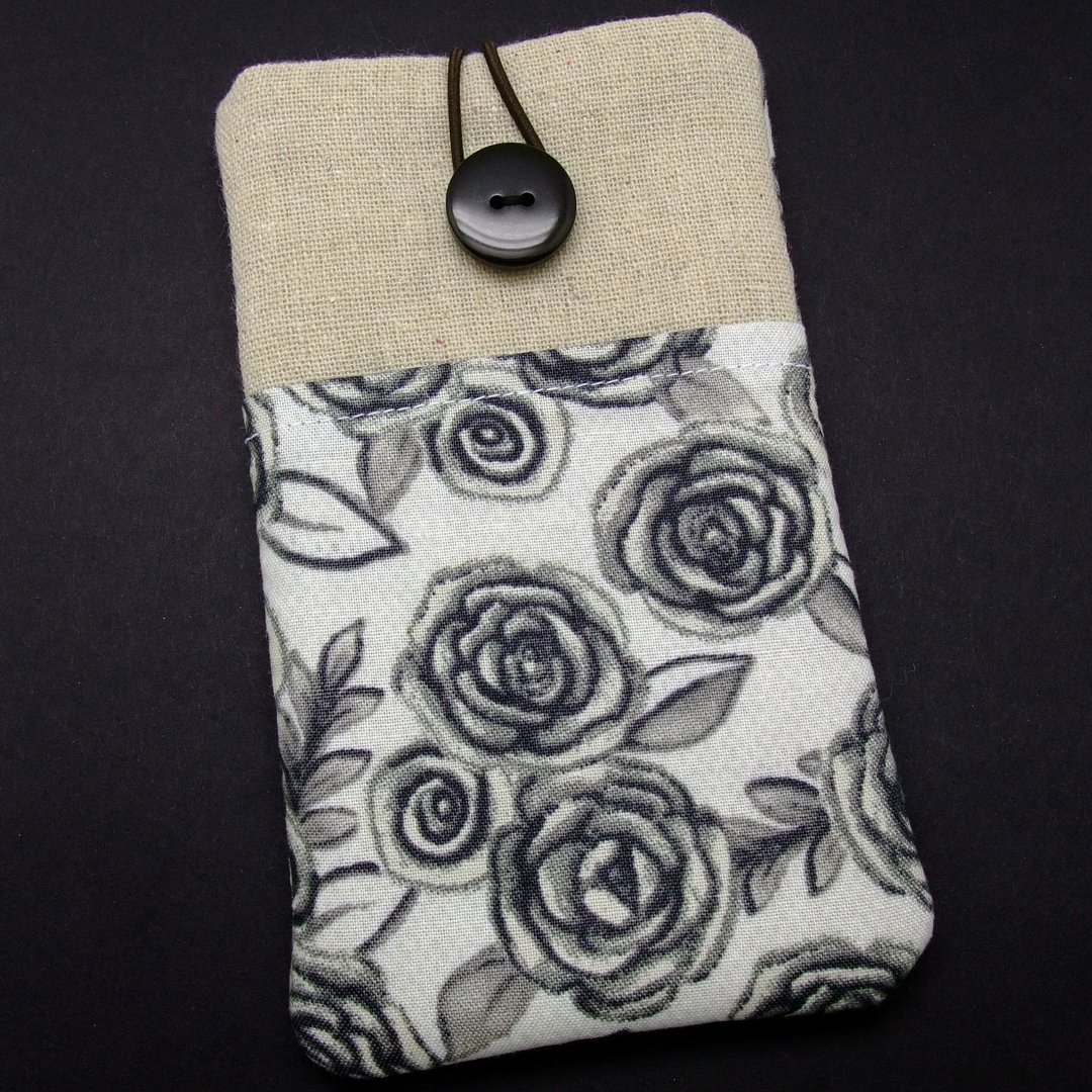 iPhone sleeve, Samsung Galaxy S8, Galaxy Note 8 pouch cover 自家制手提电话包, 手机布袋，布套 ，(可量身订制) - 灰色玫瑰 (P-71) - 手机壳/手机套 - 棉．麻 灰色