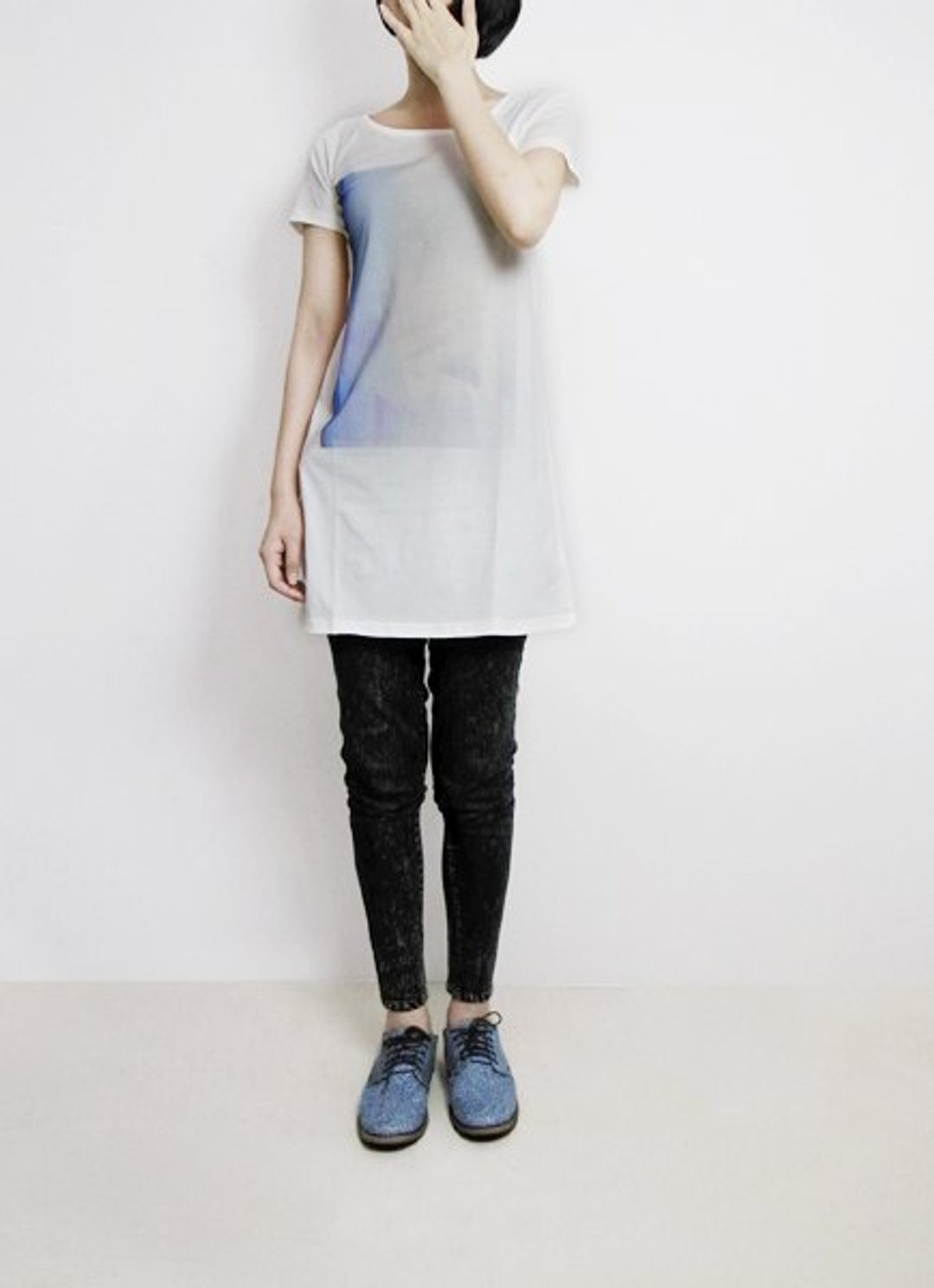 I . A . N Design  扫描 scan 有机棉长版短袖T Organic Cotton S / M - 女装 T 恤 - 棉 白色