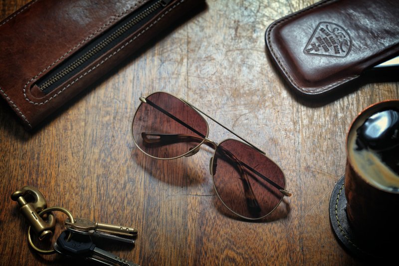 ￼￼*在家也可试戴,免费预约中＊DELIGHT 钛金属太阳眼镜-米金色 Aviator Sunglasses - 眼镜/眼镜框 - 其他金属 咖啡色