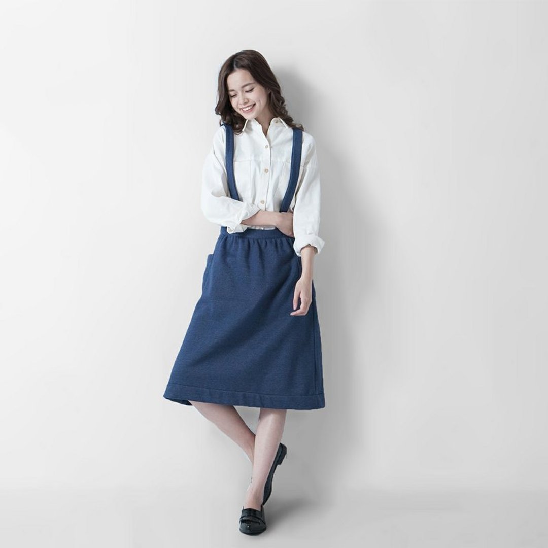 SU:MI said 手作系列_保暖吊带工作裙◆3AF110_深蓝 - 裙子 - 棉 蓝色