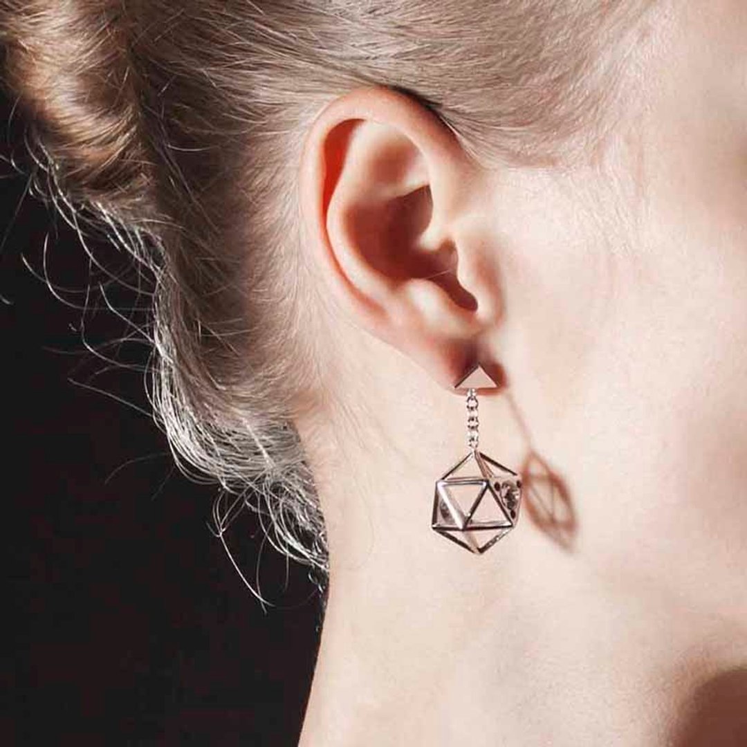 Icosahedron 925纯银耳环 银色/黑色 BM6E - 耳环/耳夹 - 其他金属 多色