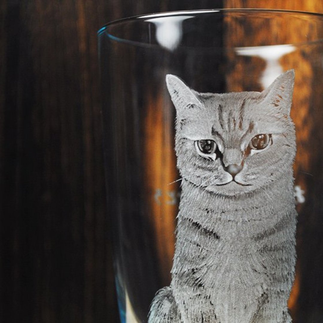450cc 猫 宠物写实画像定制 手工雕刻 猫奴精选 - 订制画像 - 玻璃 蓝色
