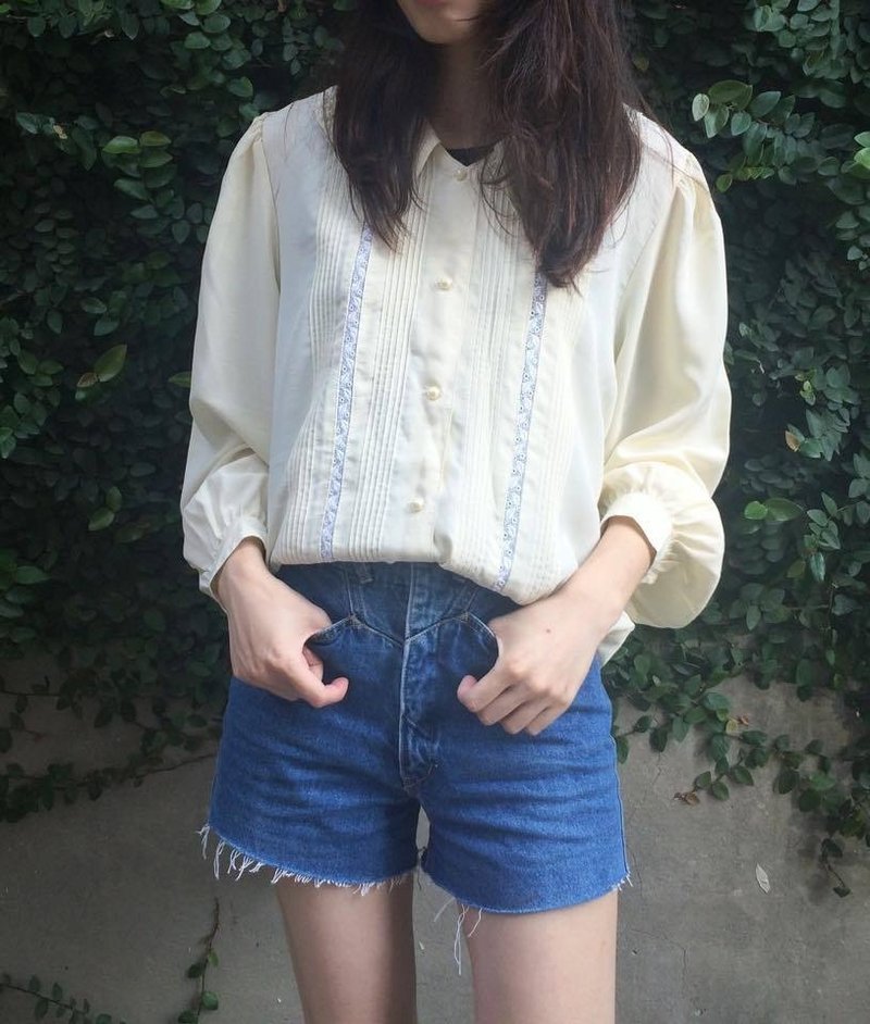 VINTAGE米色小花长衬衫 - 女装衬衫 - 其他材质 卡其色