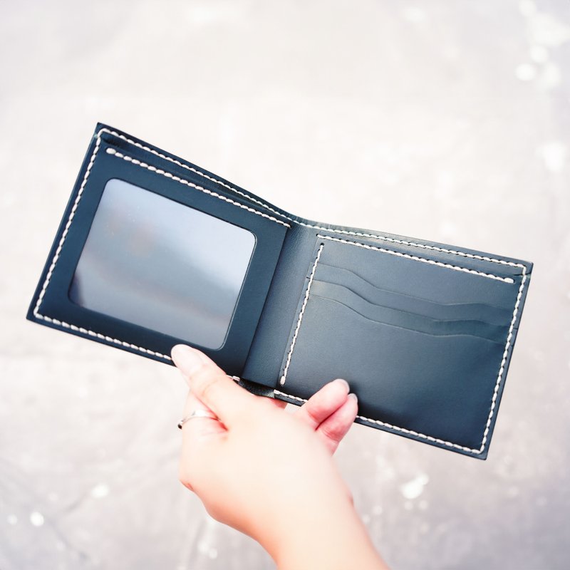 3卡相片短夹。手缝皮革材料包。BSP025 - 皮件 - 真皮 蓝色