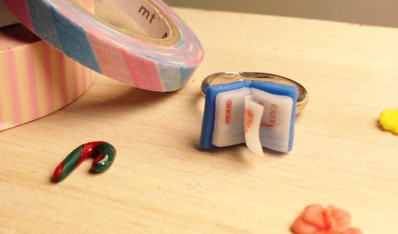 浪漫的告白情书/戒指/蓝色书本/I LOVE U/手工限量 - 戒指 - 其他材质 蓝色