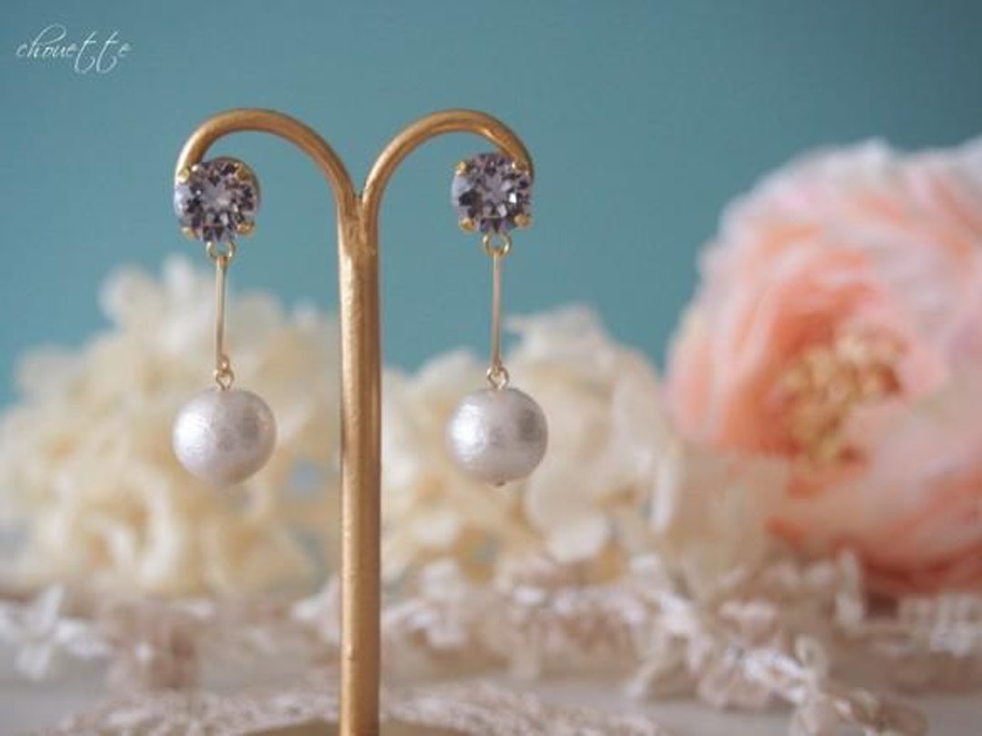 Swarovski Cotton Pearl Earrings (Smoky Mauve) - 耳环/耳夹 - 其他金属 