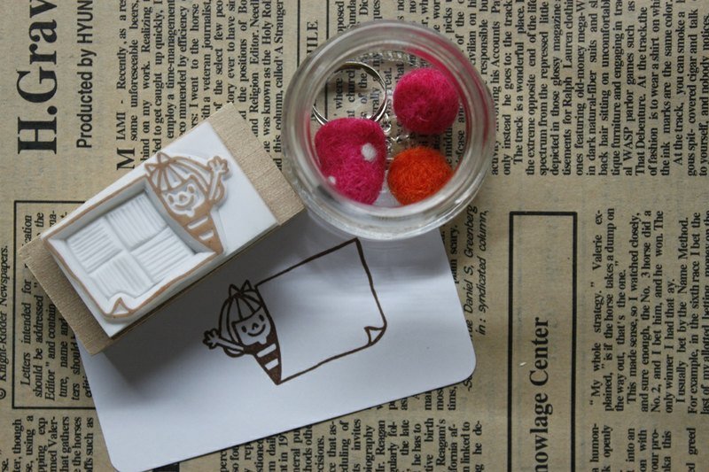 手刻印章 / 躲猫猫女孩MEMO章 - 印章/印台 - 塑料 白色