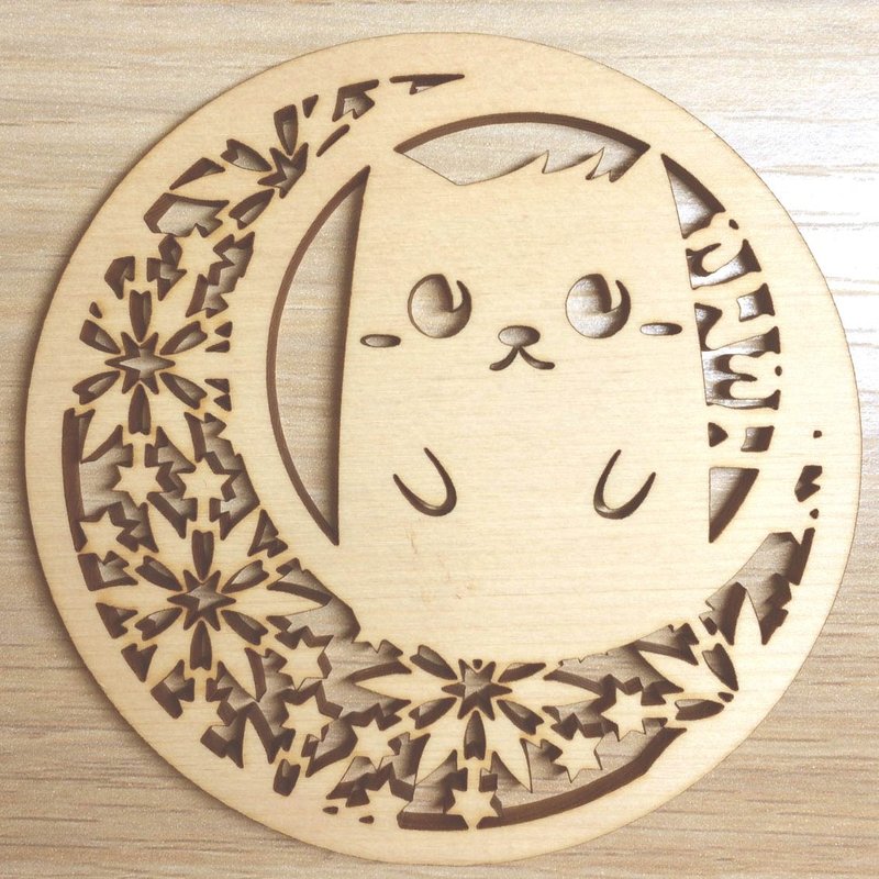 MuMu Sweety ✿ 月兔噗子/桧木杯垫 - 杯垫 - 木头 黑色