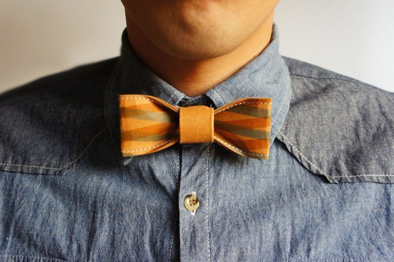 《四色经典绅士款领结》- 亮橘色蓝咖条纹款（礼物/男朋友/婚礼 喜宴 打扮 吃喜酒/领带/领结） - 领带/领带夹 - 防水材质 金色