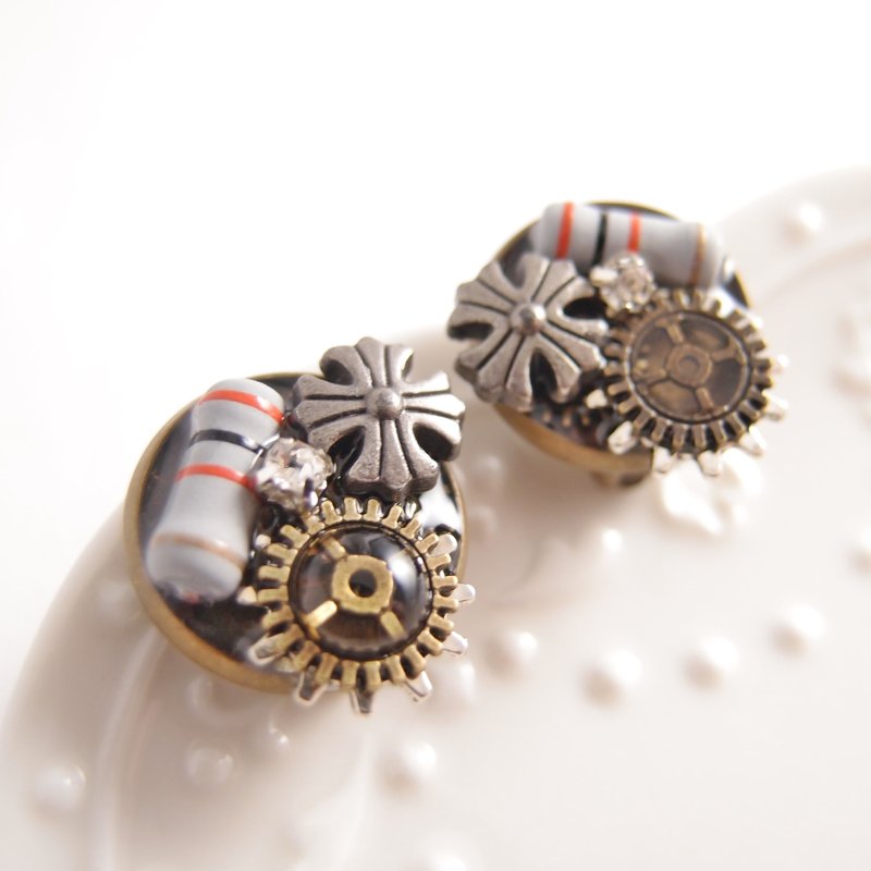 蒸气庞克【 CR0178 - 1】 星星 齿轮 五角星 x 贴耳式 夹式耳环 - 耳环/耳夹 - 其他金属 咖啡色