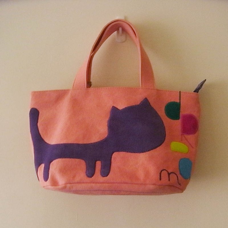 [布布抱抱] 梦中动物园 粉橘色帆布便当包-猫咪 - 手提包/手提袋 - 其他材质 绿色