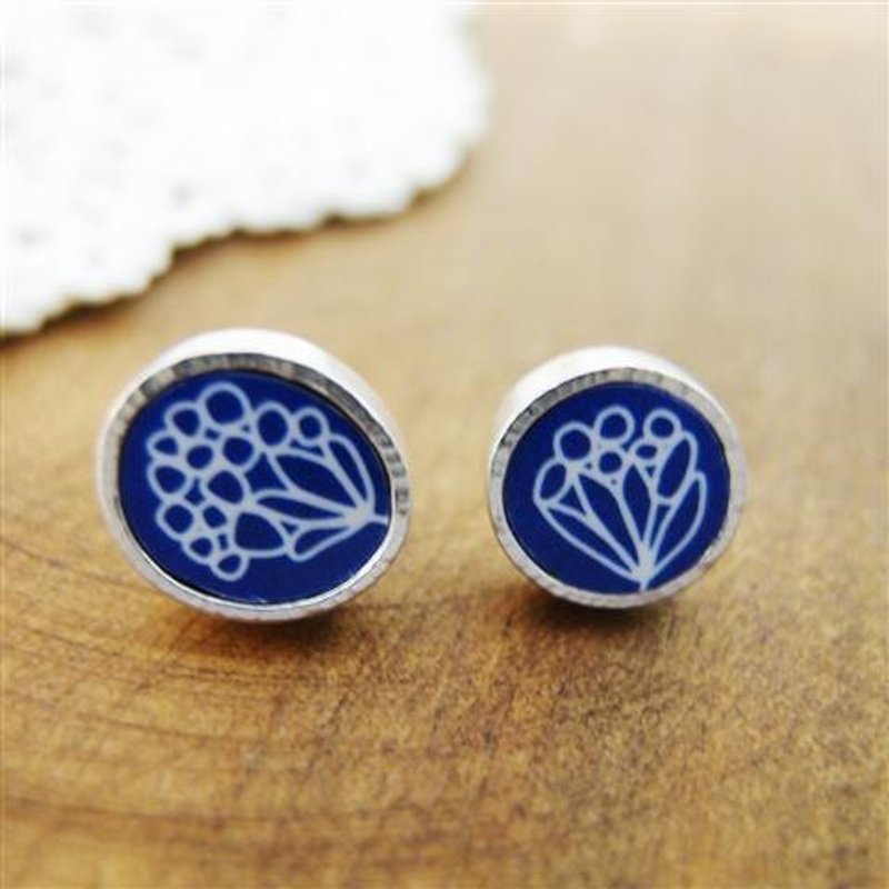 森林系---花草剪影999纯银耳环(已绝版) - 耳环/耳夹 - 其他金属 蓝色