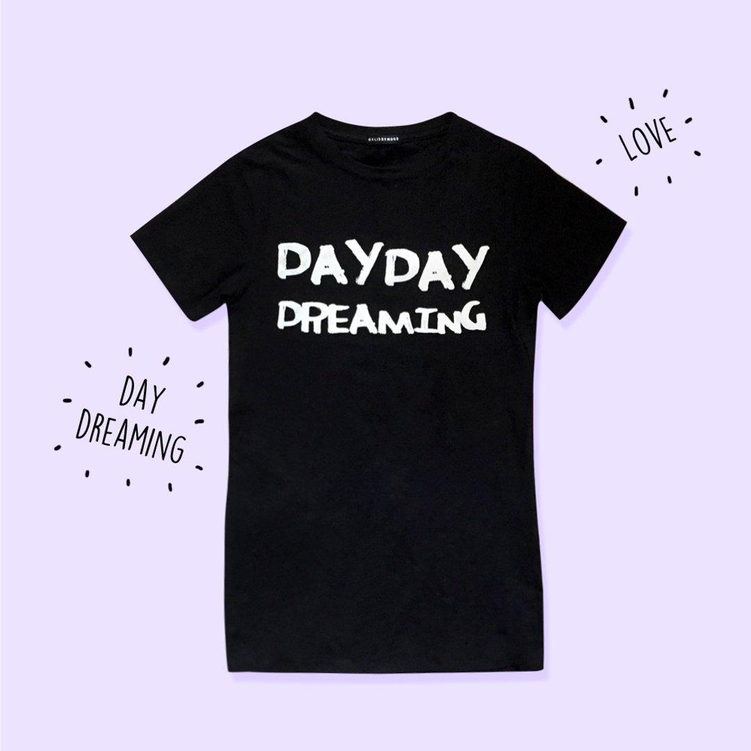 DayDay Dreaming长身Tee/连身裙 - 女装 T 恤 - 棉 黑色