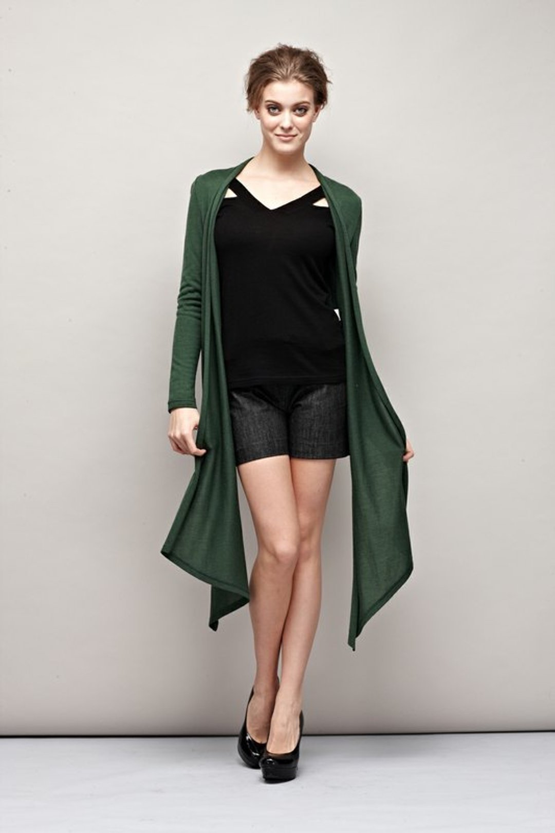 大地绿多穿法长版针织开襟衫 Longknit Wool Blend Cardigan - 女装休闲/机能外套 - 其他材质 绿色