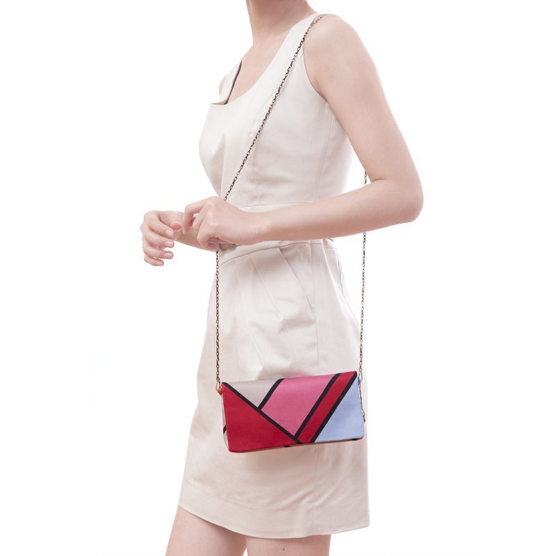 法式撞色丝巾包 / 肩背包 / iPhone长夹 (马卡龙红)  shoulder bag iPhone bag -hot pink - 侧背包/斜挎包 - 其他材质 红色
