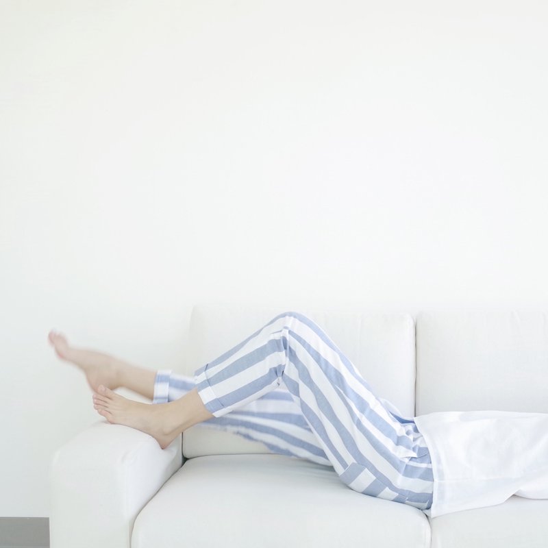 蓝与白 直纹宽裤 - 女装长裤 - 棉．麻 白色