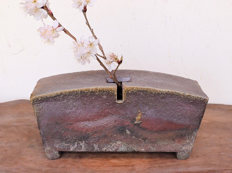 日本冈山备前 陶器 花瓶 花插 花器  【自然体】　h3-004 - 花瓶/陶器 - 其他材质 咖啡色