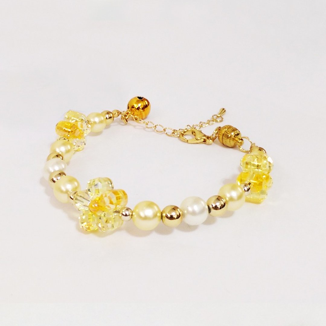 Ella Wang Design 小花珍珠项链-黄色 猫咪项链 猫咪项圈 - 项圈/牵绳 - 塑料 黄色