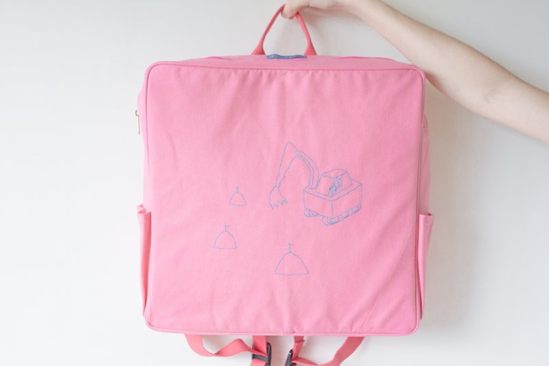 瑕疵折扣展示品  - 起死回生 / 方方大背包 - 后背包/双肩包 - 棉．麻 粉红色