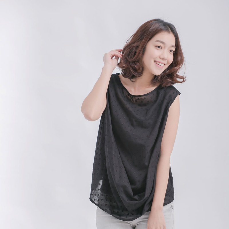 Heidi 珠滴无袖上衣/黑 - 女装上衣 - 棉．麻 黑色
