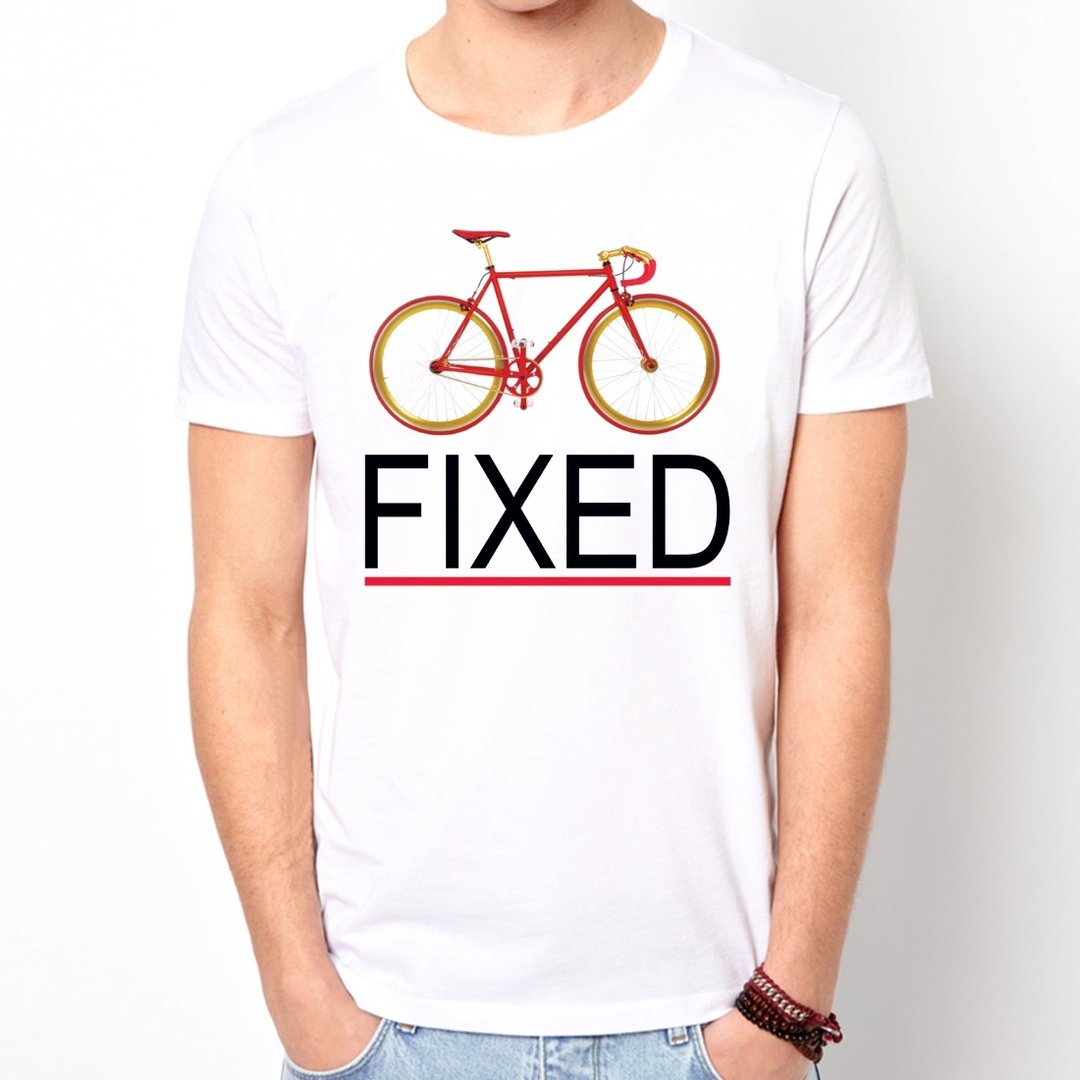 Fixed Gear Bicycle短袖T恤-白色 设计 脚踏车 单速车 时髦 圆 三角形 文青 HIPSTER - 男装上衣/T 恤 - 其他材质 白色