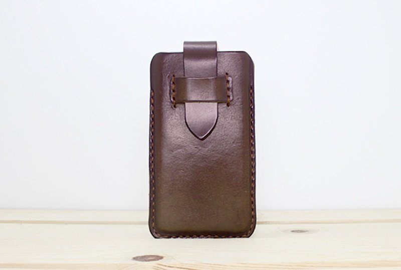 【LION's】手工皮革 皮件-- 苹果 Apple iPhone 5 / 5s 直式 腰挂插梢手机套 - 手机壳/手机套 - 真皮 咖啡色