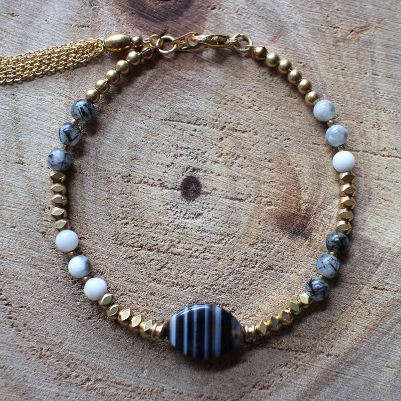 Muse自然风系列NO.47条纹玛瑙黄铜手链 - 手链/手环 - 其他材质 