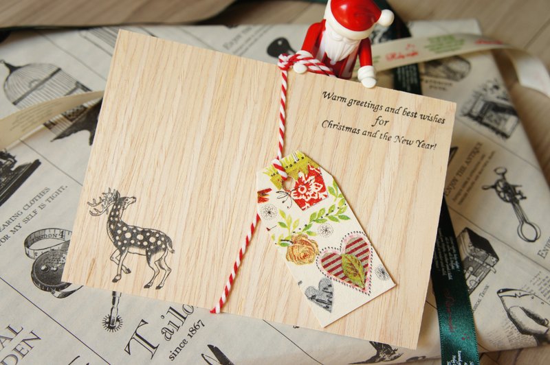 文青感木片耶诞卡_附雾透封筒 - 卡片/明信片 - 纸 金色