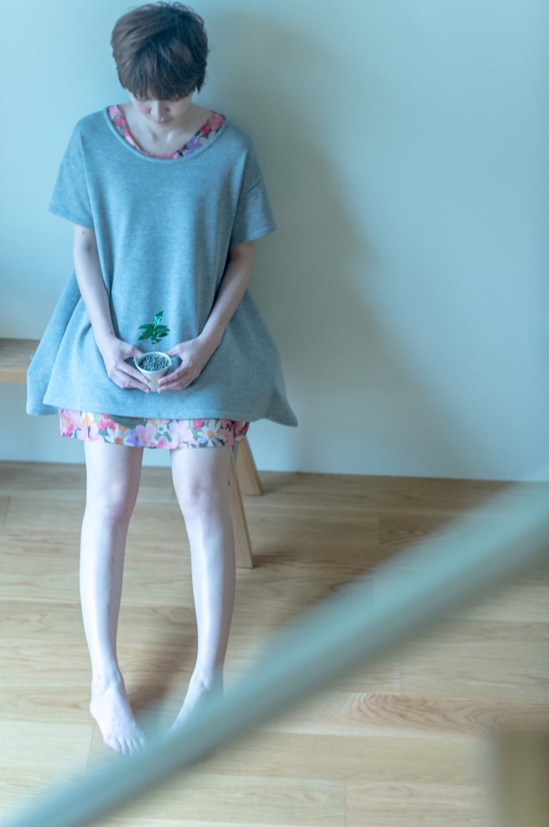 Ellis 宽版开衩罩衫 - 背带裤/连体裤 - 棉．麻 灰色