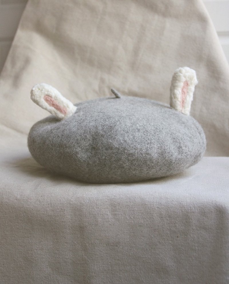俏皮兔耳可爱羊毛毡画家帽 - 帽子 - 羊毛 灰色