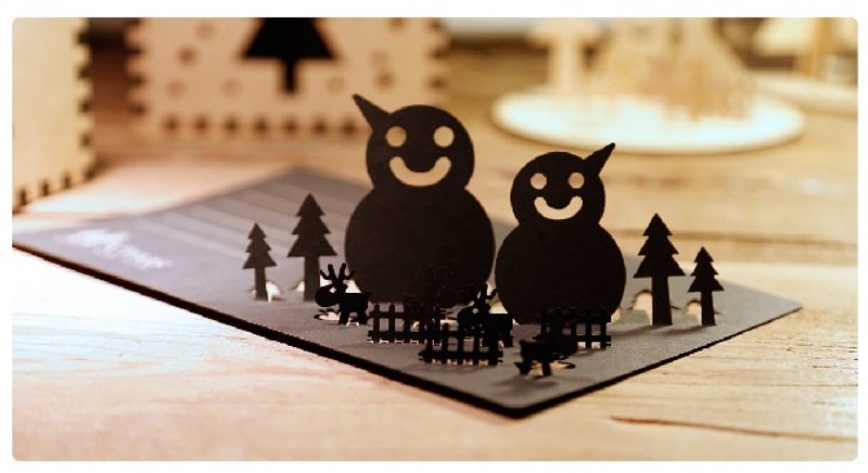 圣诞快乐立体卡片 雪人好朋友N1 - 卡片/明信片 - 纸 黑色