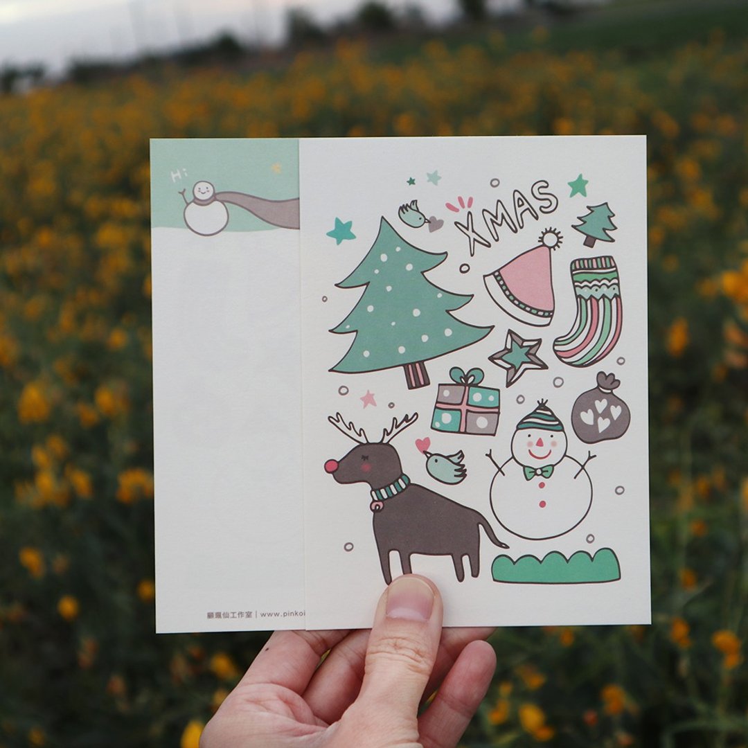 明信片-Hi! Xmas!-绿 - 卡片/明信片 - 纸 多色