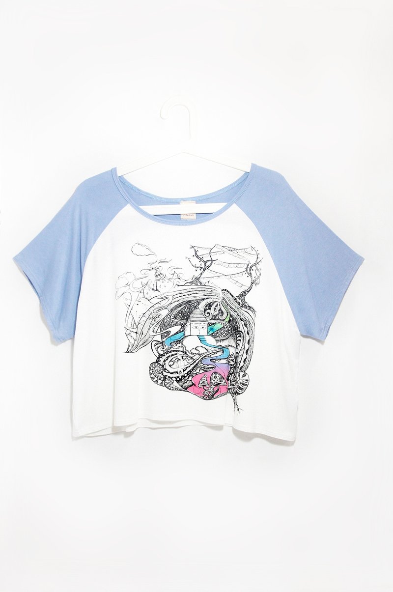 情人节 莫代尔凉感拼色Tee/棒球上衣/撞色衣-奔走在尼泊尔雪山 - 女装上衣 - 棉．麻 白色