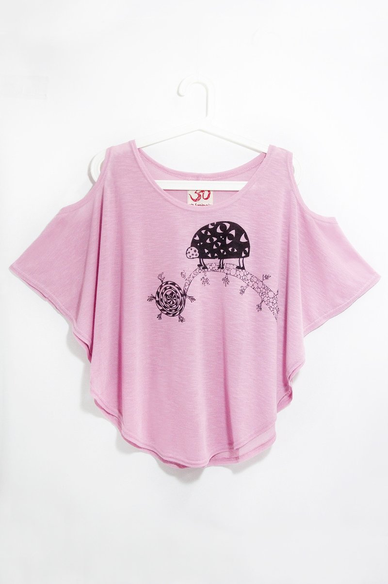 女装棉质竹节棉设计上衣 / T-shirt - 尼泊尔瓢虫 ( 玫紫 ) - 女装上衣 - 棉．麻 紫色